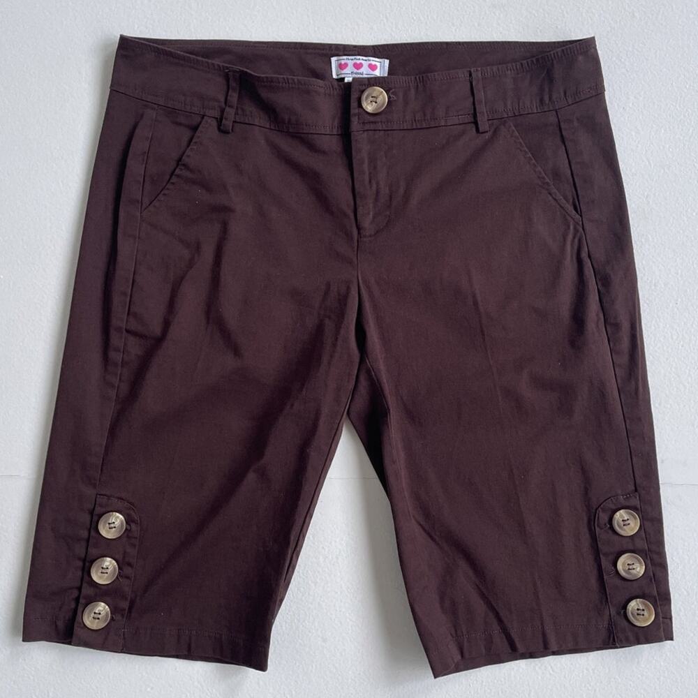 Vtg Y2K TRIXXI Brown Low Rise Capri Pants / Buttons Twee Indie Office Siren / 11